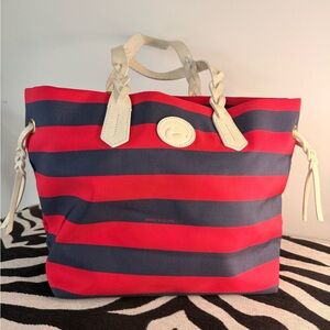 Dooney & Bourke Navy and Red Striped Tote